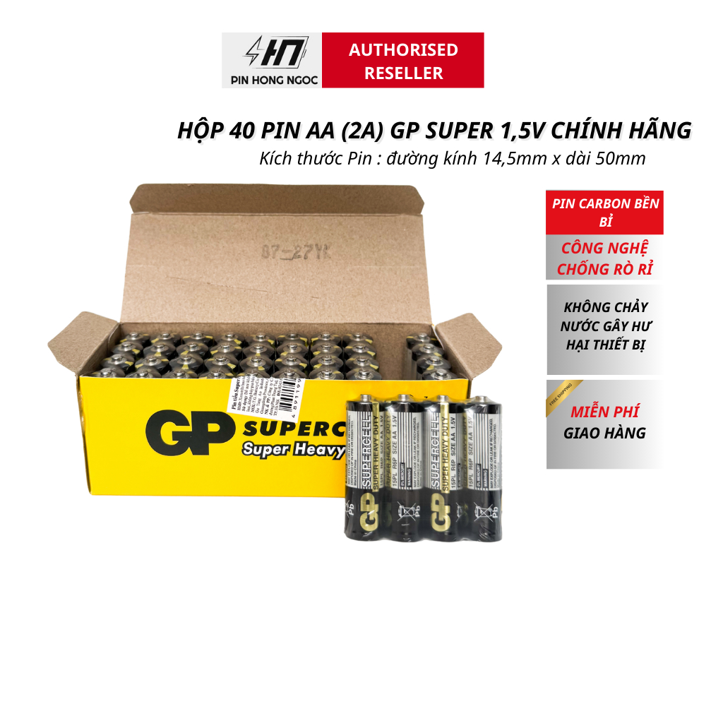 Vỉ 2 Viên Pin AA 1,5V Siêu Bền GP Batteries Hàng chính hãng