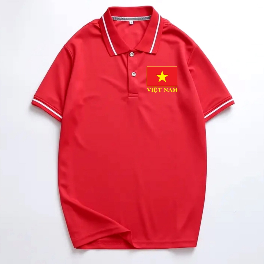 Áo Polo Cá Sấu Cờ Đỏ Sao Vàng THOITRANG24H Màu Đỏ In Lá Cờ Việt Nam Chất Liệu Cá Sấu Mè