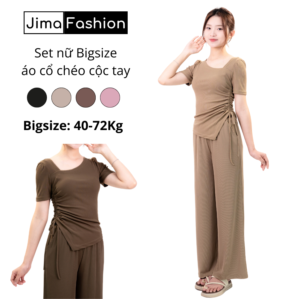 Set bộ nữ Jima Fashion set áo cộc tay cổ chéo dây rút che bụng mềm mại bộ thun nữ mặc nhà/đi chơi 12