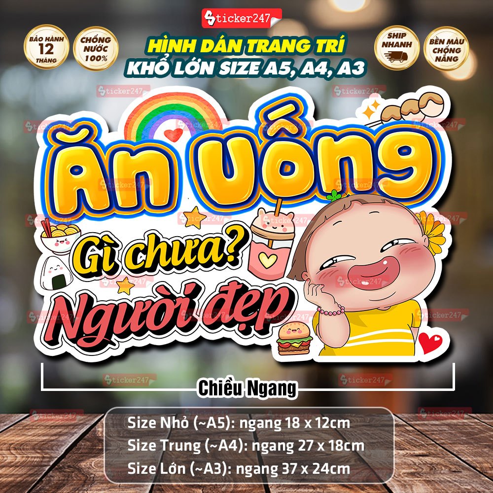 Decal Ăn Uống Gì Chưa Người Đẹp 🍓 Hình Dán/Ép Plastic Gì Chưa Người Đẹp Hot Trend Cắt Sẵn Dán Trang 