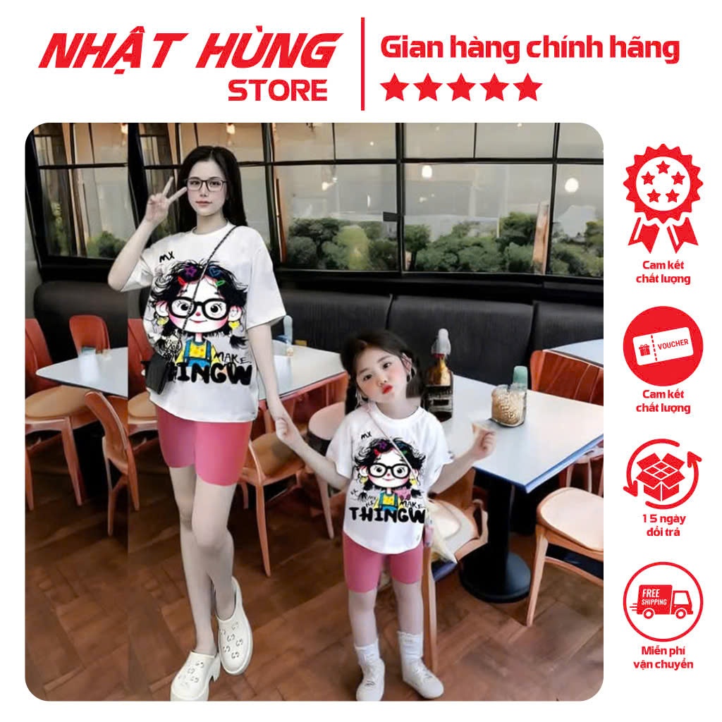 Bộ legging in CÔ GÁI THINKW cho bé và mẹ mặc chung đôi  hiệu Nhật Hùng size từ 10-68kg NH53