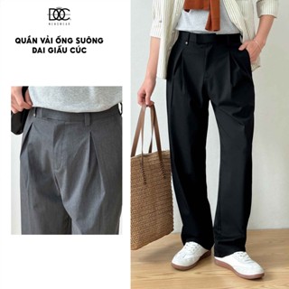  Quần vải ống suông nam Độc menswear form rộng đai giấu cúc 2 màu - QV195 