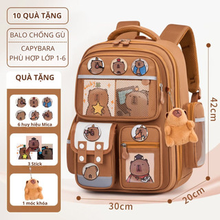 Balo chống gù, chống nước Capybara cho bé tiểu học, nhiều ngăn phụ, có phản quan phát sáng ban đêm - CH181