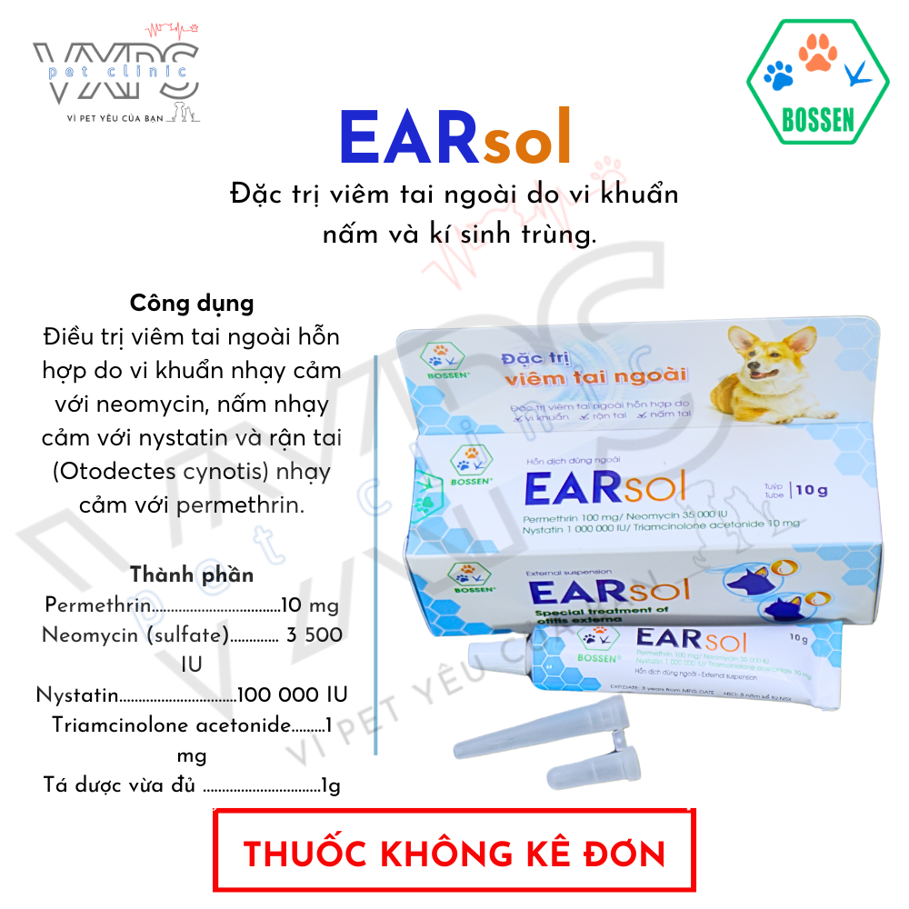 Earsol - Hỗ trợ viêm tai, rận tai, nấm tai dành cho chó và mèo