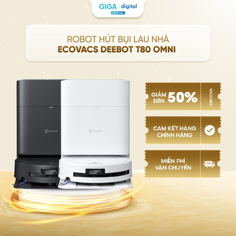 Robot hút bụi lau nhà Ecovacs Deebot T80 Omni - Lực hút 18.000Pa - AI Instant Re-Mop 2.0
