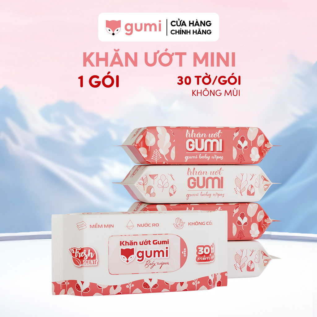 1 Gói khăn ướt 30 tờ Gumi không cồn không parabens cao cấp dành cho em bé