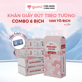Thùng 6 bịch Khăn Giấy Gumi treo tường tiện lợi, an toàn Giấy ăn Gumi (Tặng kèm 3 móc treo tường)