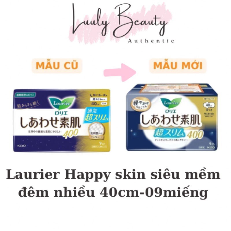 Băng vệ sinh Laurier Happy skin Đêm 35cm-10m/ 40cm-9m NK Nhật Bản