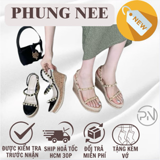  Sandal đế xuồng đinh tán thời trang – Giày sandal nữ đế cao cói tôn dáng  PHOM BÉ TĂNG 1 SIZE  