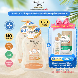 Combo 2 Chai Sữa Tắm Gội Toàn Thân Em Bé Sữa & Yến Mạch BZU BZU Baby Head to Toe Wash Oat & Milk Làm Sạch Dịu Nhẹ 600ml