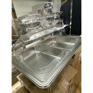 Nồi hâm nóng xôi , thực phẩm,  thức ăn buffet dùng điện 2 ngăn đục lỗ nắp PC - Nối hâm cách thuỷ