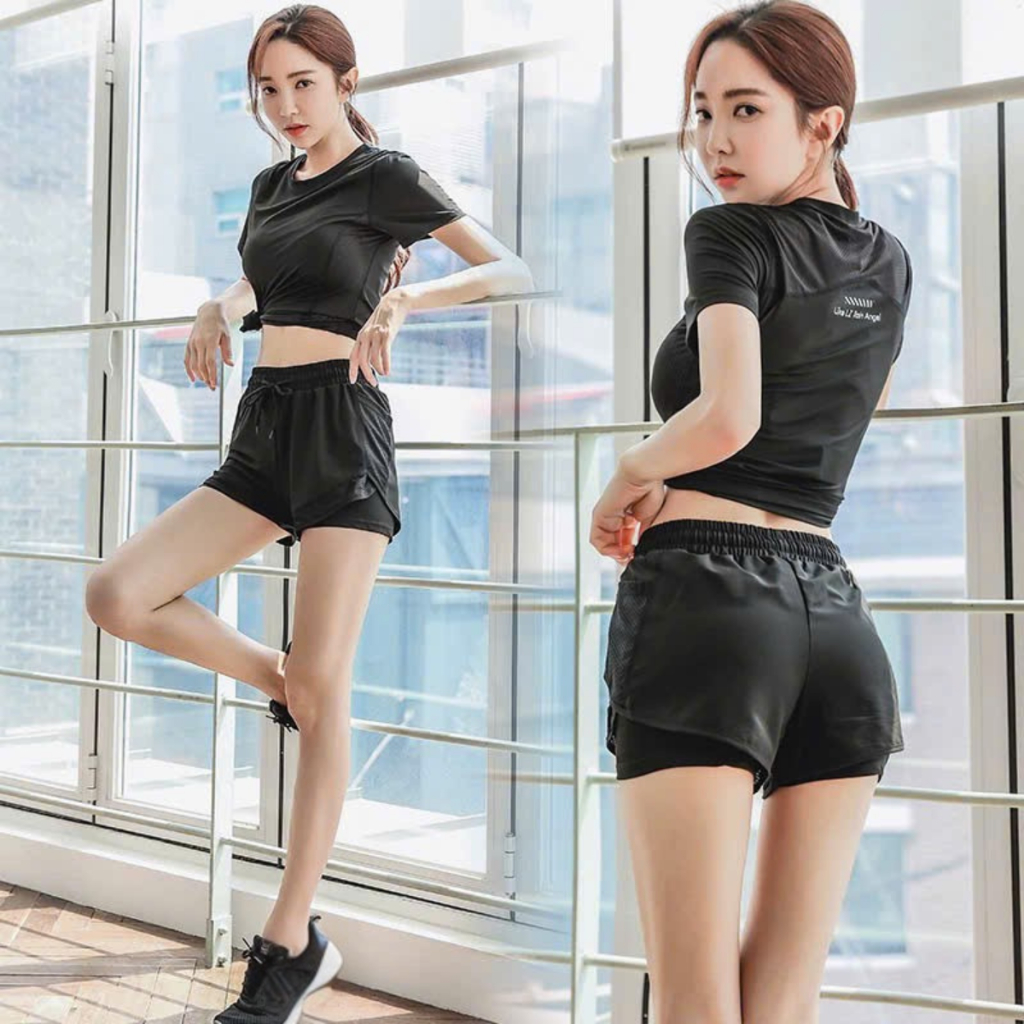 Set Đùi  2 Lớp ÁoCộc Tay Phối Lưới Thể Thao Năng Động Đạp Xe,Tập Gym Yoga, Chạy Bộ Aerobic Nữ NG06)