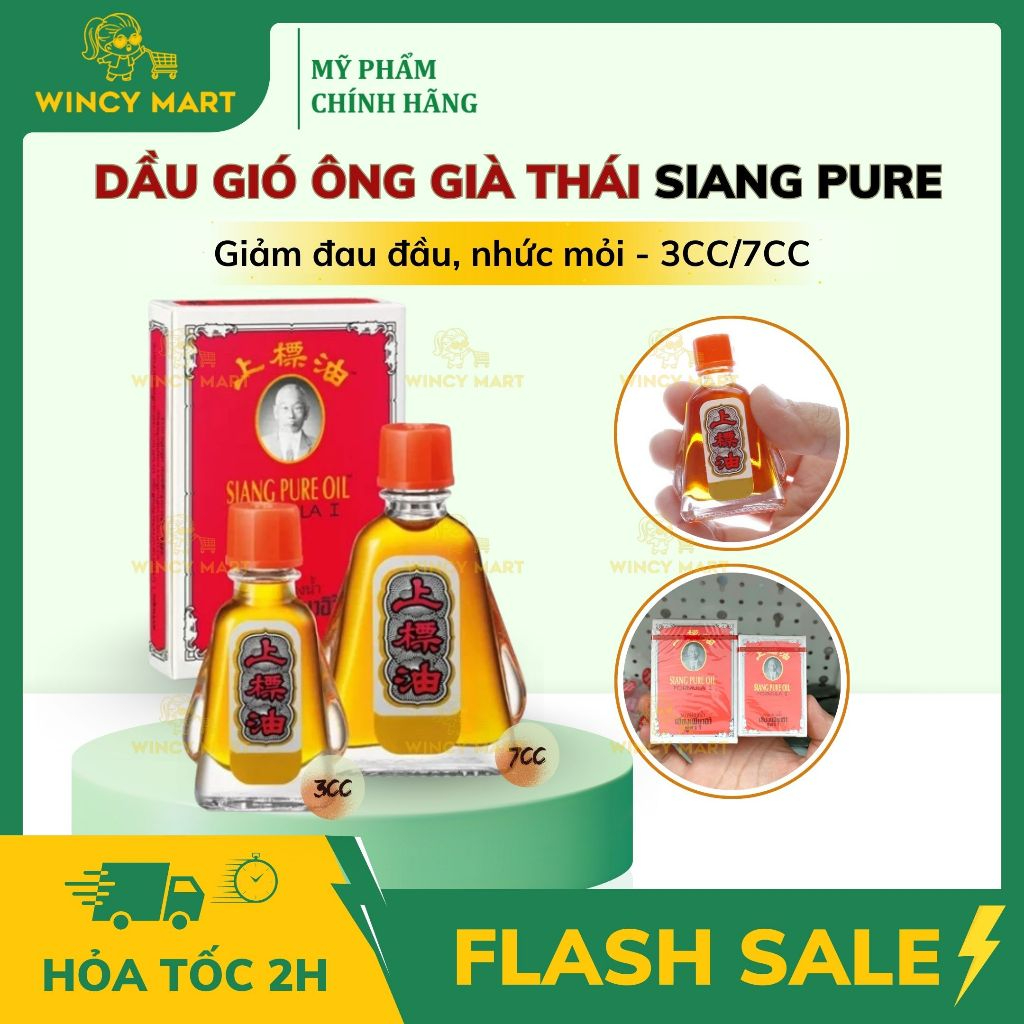[Nắp Chữ Thái] Dầu Gió Ông Già Thái Lan Siang Pure Oil (3cc Và 7cc) Giảm Đau Đầu, Nhức Mỏi, Giữ Ấm Cơ Thể - Wincy Mart