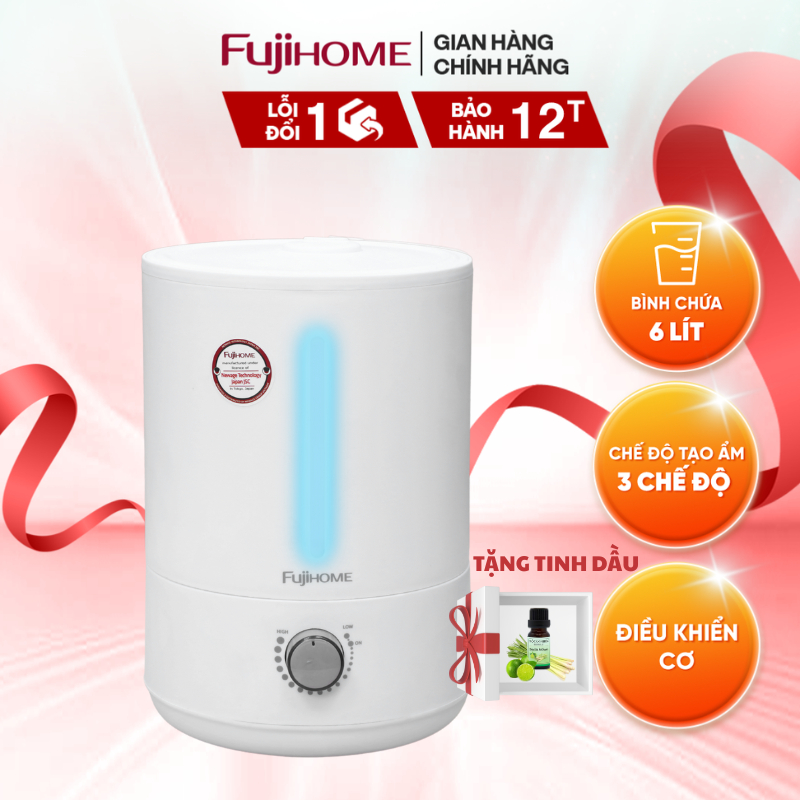 Máy tạo ẩm xông tinh dầu FUJIHOME HM06M Công nghệ phun siêu âm độ bền cao, đèn led hiển thị đa màu