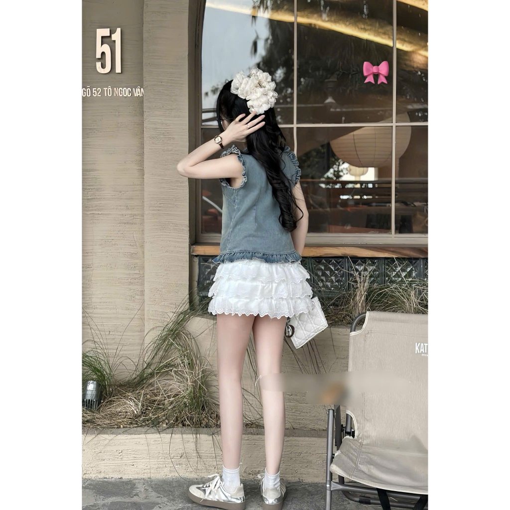 SET ÁO JEAN CV REN TẦNG SIU HOT  chất áo jean cv ren có lót quần mk