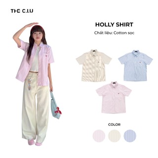 Áo sơ mi nữ tay ngắn sọc nhí túi thêu nơ nhiều màu THE C.I.U - Holly Shirt