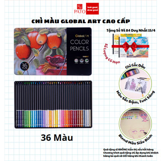 Bút Chì Màu Global Art, Màu Chì Gốc Dầu 36 Màu Cao Cấp Đậm Mịn Tô Màu Phác Họa Thiết Kế M40007