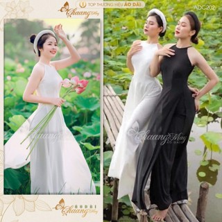 Áo dài chụp sen đẹp CHAANG may sẵn kiểu áo yếm dáng dài 2 dây hở vai lụa Mỹ đẹp ADC202