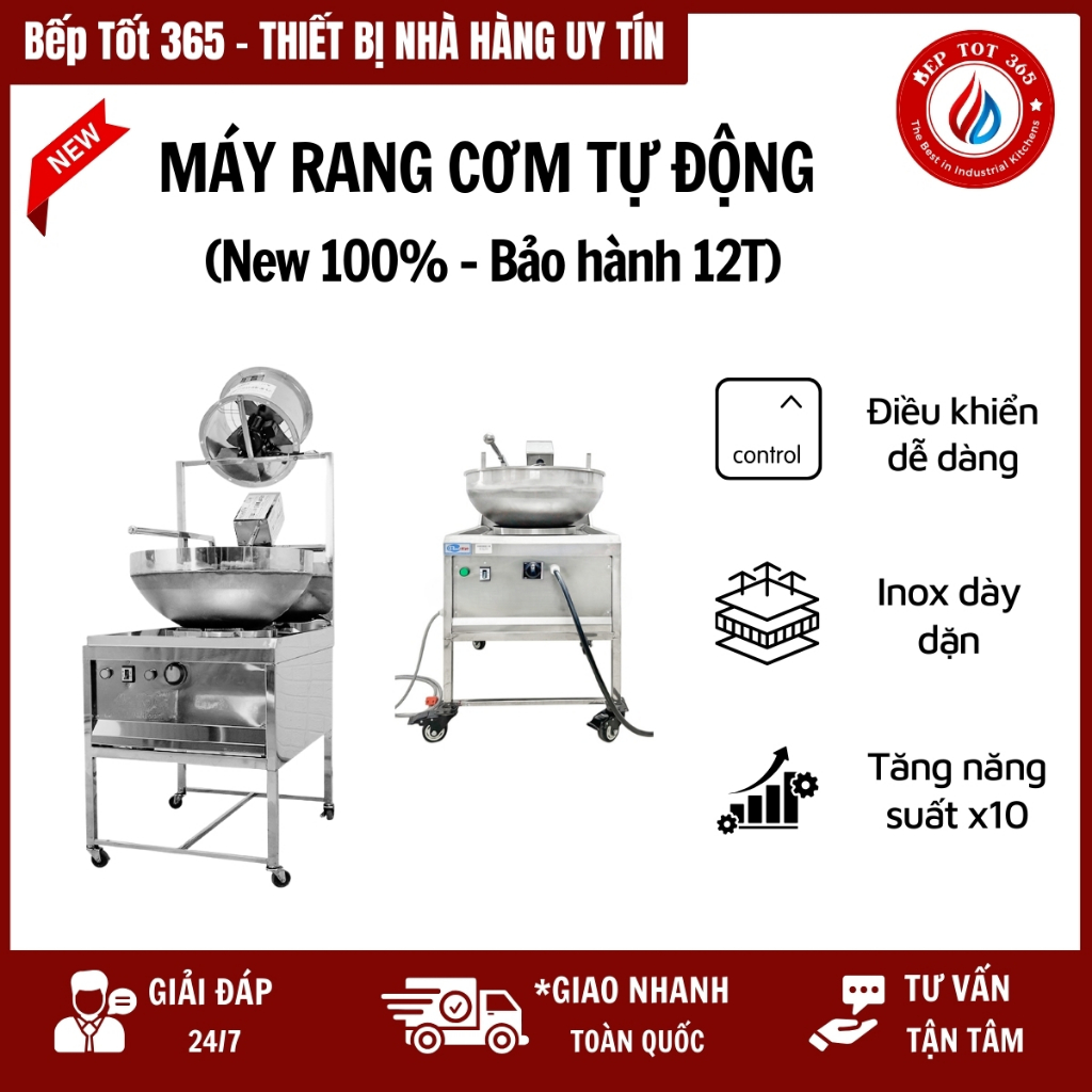 Máy Rang Cơm Tự Động Công Nghiệp Beptot365, Máy Chiên Cơm Tự Động Inox Cao Cấp Chảo Đường Kính Lớn