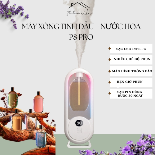 Máy xông tinh dầu, nước hoa tự động P8 Pro, 5 chế độ điều chỉnh, trang trí phòng, bàn làm việc.