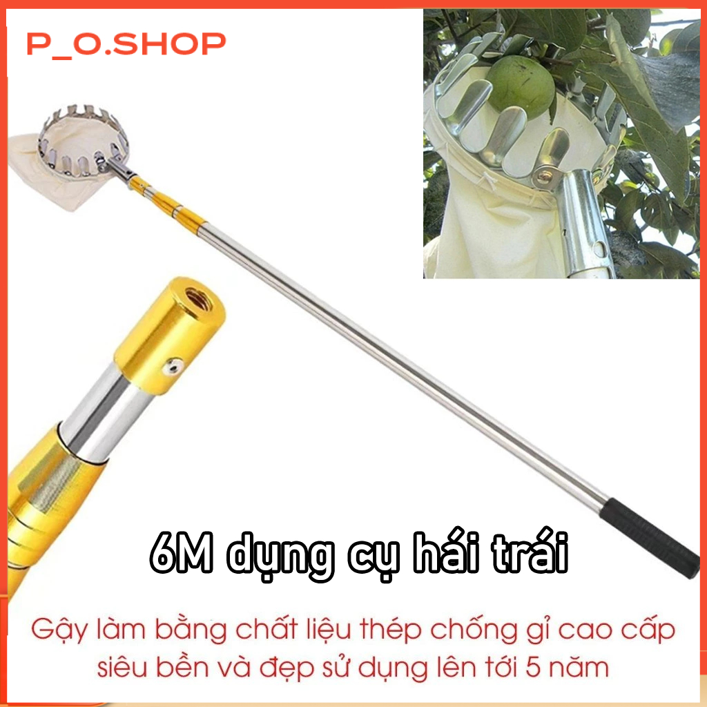 【🔥HCM 24h】6M dụng cụ hái trái cây bằng kim loại inox Sào rút inox chất lượng, chốt ngầm bên trong