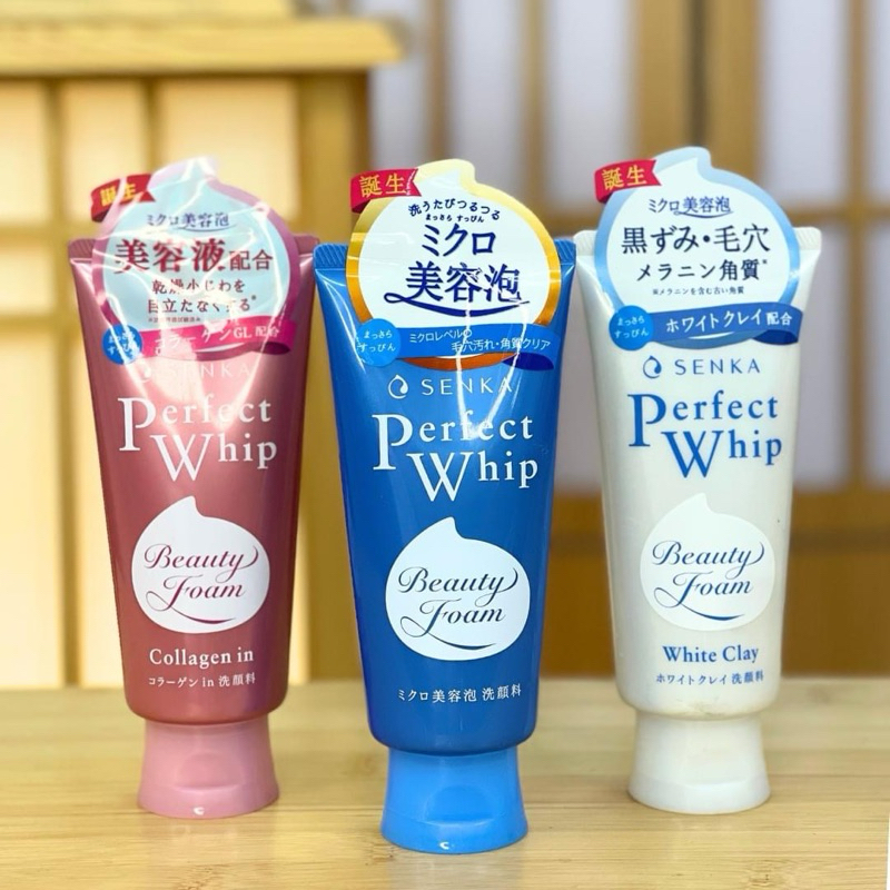 Sữa rửa mặt Shiseido Senka Perfect Whip Collagen in 120g, sữa rửa mặt perfect whip xanh hồng nội địa