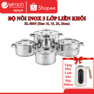 Bộ nồi inox liền khối Elmich Trimax ECO EL-8005 size 18, 20, 26, quánh 16cm