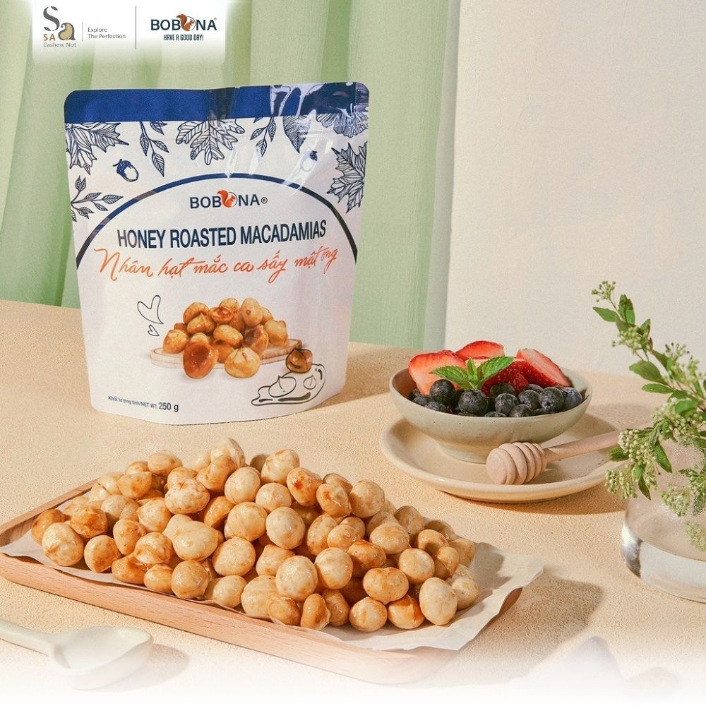 Nhân Hạt Mắc Ca Sấy Mật Ong BOBONA Nguyên Hạt, Mắc Ca Đăk Lăk Loại 1 - Sa Cashew Nut