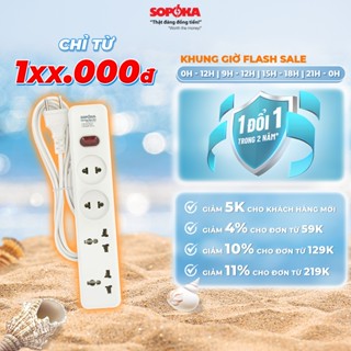 Ổ Cắm Điện Thông Minh 3M2-6M2 SOPOKA Chịu Tải 2200W Có Công Tắc Dây Dài 3M Chống Nước Chống Giật An Toàn Bảo Hành 2 Năm