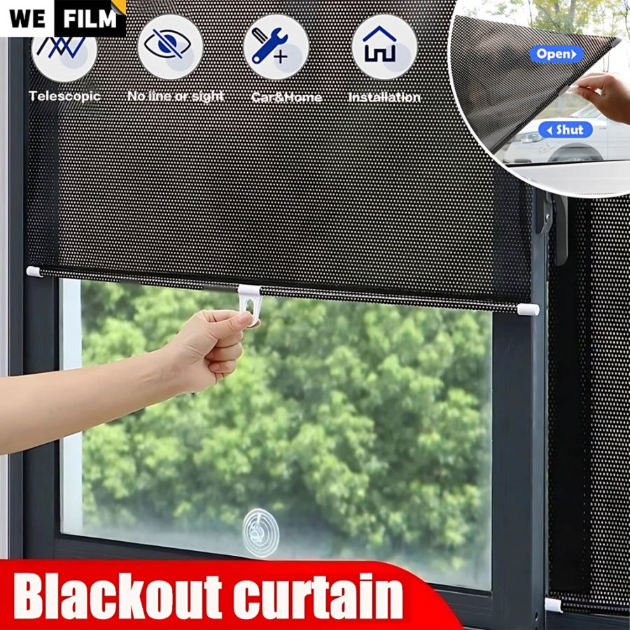 Rèm che nắng dùng cho cửa kính hoặc xe hơi có miếng hít, rèm che nắng trên cửa xe kính trước ô tô cuốn Tự động, tiện lợi