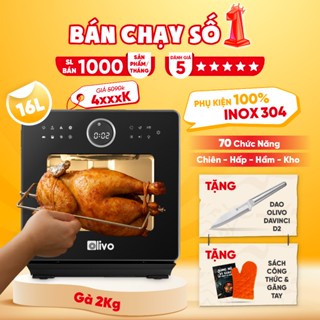 Nồi Chiên Hơi Nước OLIVO SF16 PRO - Nồi Chiên Hấp 70 Chương Trình Cài Sẵn, 16L - 2800W, Có Trục Xiên Quay, Lồng Quay