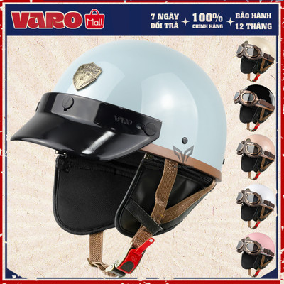 Mũ Bảo Hiểm Nửa Đầu PUG VARO Phong Cách Retro Kèm Lưỡi Trai Đức Có Ốp Da Cao Cấp
