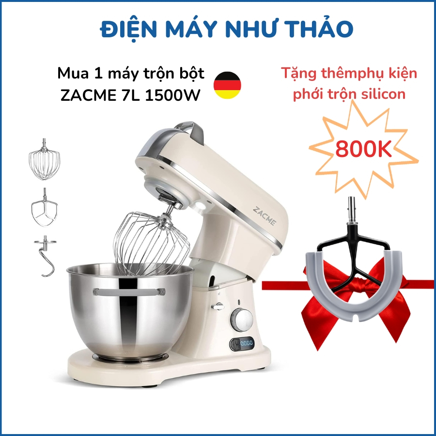 (Bản nội địa Đức) Máy nhào bột ZACME 7L 1500W có hẹn giờ thân kim loại- trộn 1.5 kg bột chỉ 5 phút