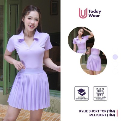 Set bộ đồ chơi tennis pickleball nữ tím pastel áo Kylie Short mix chân váy Meli Skirt Today U Wear