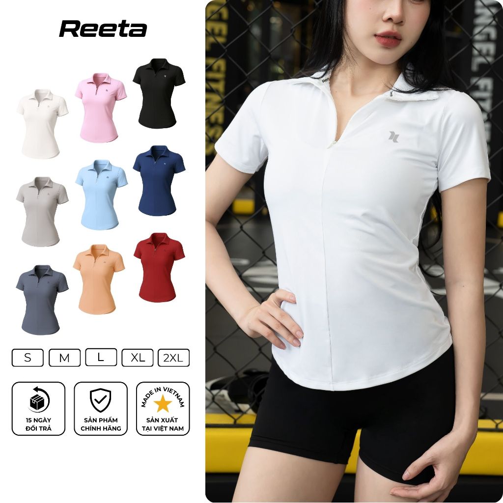 Áo polo thể thao nữ Reeta cổ áo khoá kéo,chất liệu thun co giãn,mềm mịn tập tennis, cầu lông, pickleball,chạy bộ. A3038