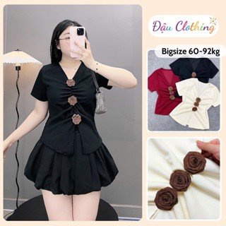 Áo Kiểu Bigsize Nữ Áo Thun Tay Ngắn Vạt Chéo Ôm Body Đính Hoa Tiểu Thư Cổ Tim A275