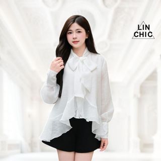 Áo sơ mi nữ chất tơ phối cổ nơ tay bồng áo kiểu thiết kế tay dài tiểu thư Linly Store A-SM15 