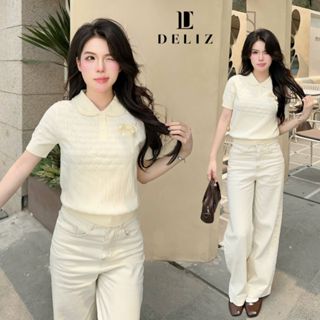 (MỞ BÁN) Áo len mùa hè tay ngắn cổ sen tiểu thư đính nơ len lông thỏ dệt thoáng khí PL28 DELIZ