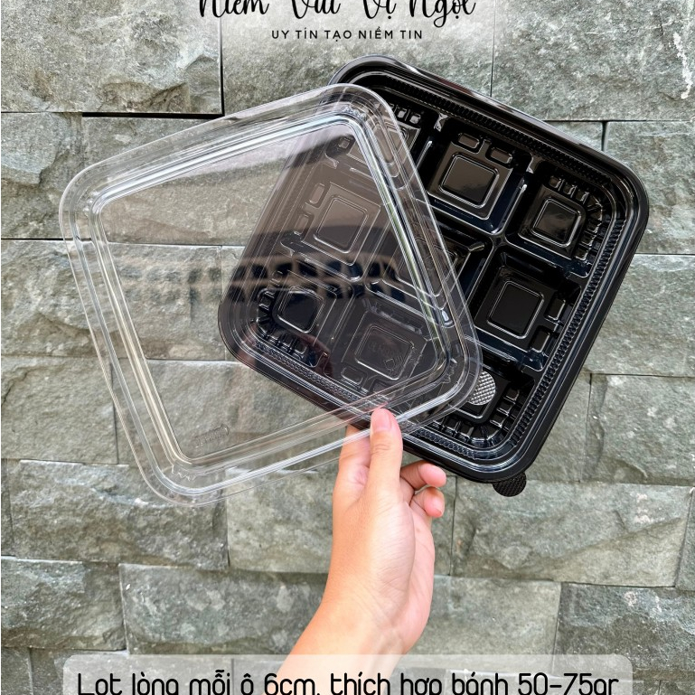 50 Hộp Nhựa 9 Ô Nắp Trong, Hộp Đựng Bánh Thú Mini, Bánh Thỏi Vàng 50-75gr