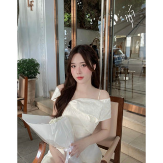 Đầm dự tiệc váy nữ xinh xắn thiết kế trễ vai màu nude hàng cao cấp đi chơi, dự tiệc sang chảnh shop HK DESIGN