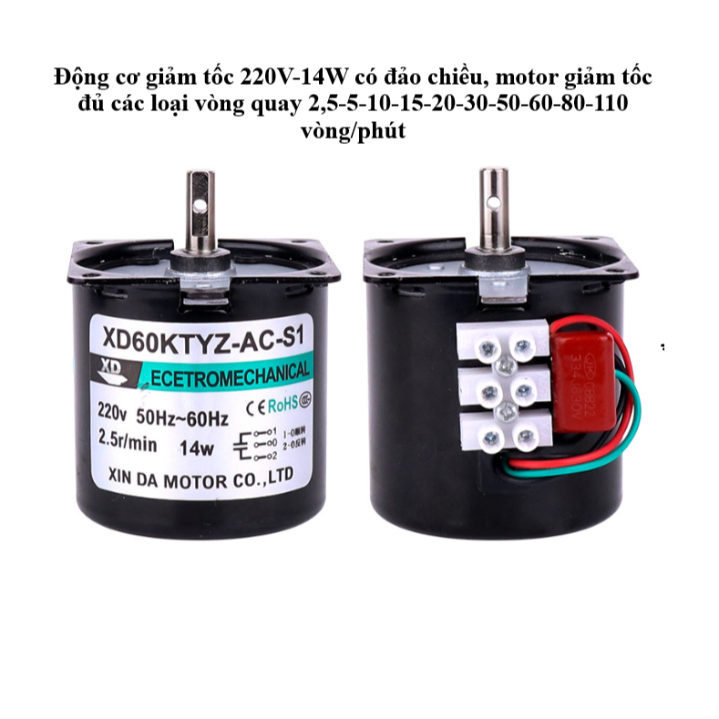 Động cơ giảm tốc 220v 14w XD60ktyz trục 7mm, motor giảm tốc chế máy nướng thịt,máy quay tự động