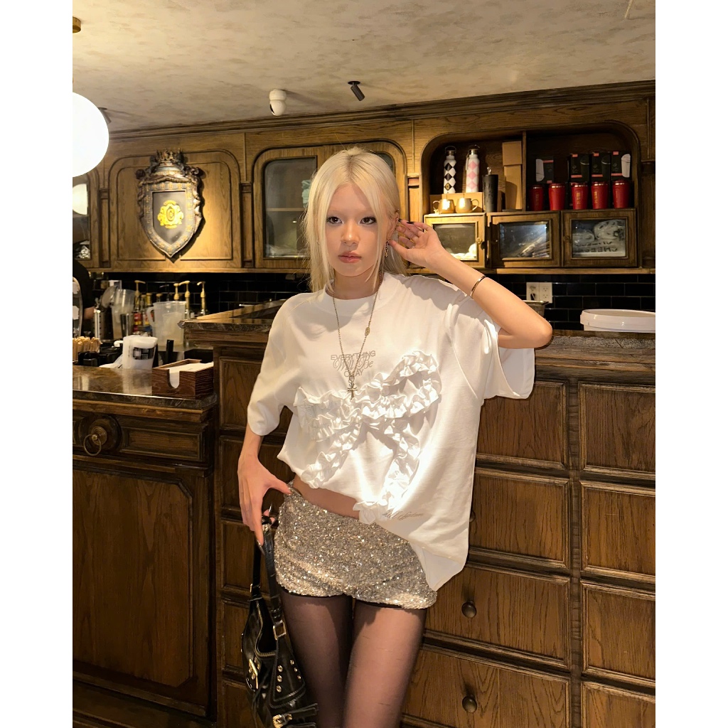 Áo thun Nơ OKAY Killsystem oversize hình nơ nổi may nhún chất cotton | BigBuy360 - bigbuy360.vn