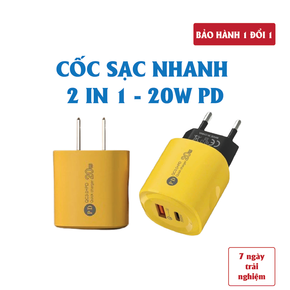 Cốc sạc nhanh 2 cổng gồm: Type C + USB – Củ sạc nhanh 2 in 1, Cáp sạc nhanh 4in1, Dây sạc nhanh 3 in