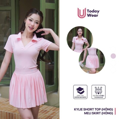 Set bộ đồ thể thao pickleball nữ hồng pastel áo Kylie Short mix chân váy Meli Skirt Today U Wear