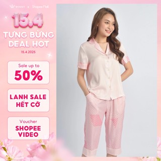 Bộ Mặc Nhà Nữ WINNY Đồ Ngủ Kiểu Tay Cộc Quần Ngố Chất Lụa Satin Mềm Mại 1MNSA22168N