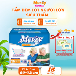 [Mua 3 tặng 1 khăn ướt 100 tờ]Tấm đệm lót người lớn Merzy kích thước 60cm x 72cm, 15 miếng