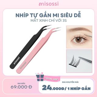 Nhíp tự gắn mi misossi màu hồng đen, gắp chặt, dễ dùng, tiện lợi tại nhà