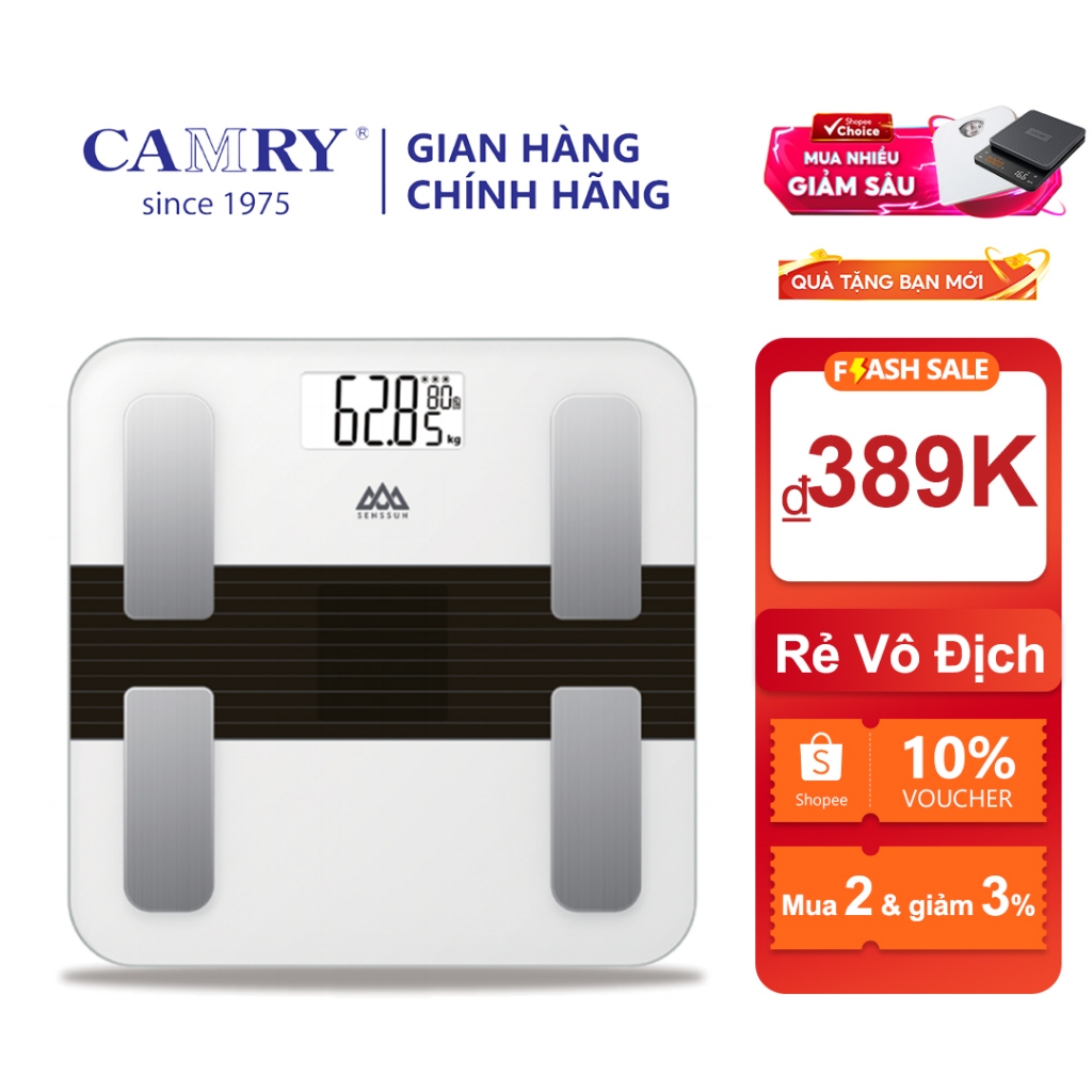 Cân điện tử sức khỏe Camry Sạc năng lượng mặt trời có kết nối Bluetooth APP đo 23 chỉ số Cơ Thể