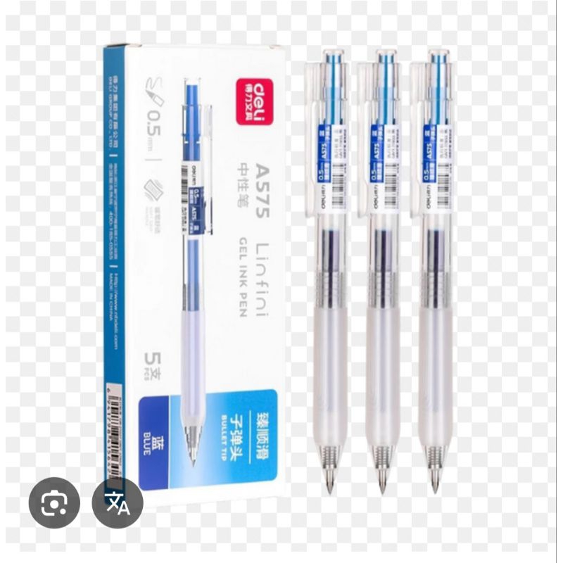 Combo 5 cây Bút gel Deli A575 ngòi 0.5mm - Mực xanh (viết lên tới 800m)