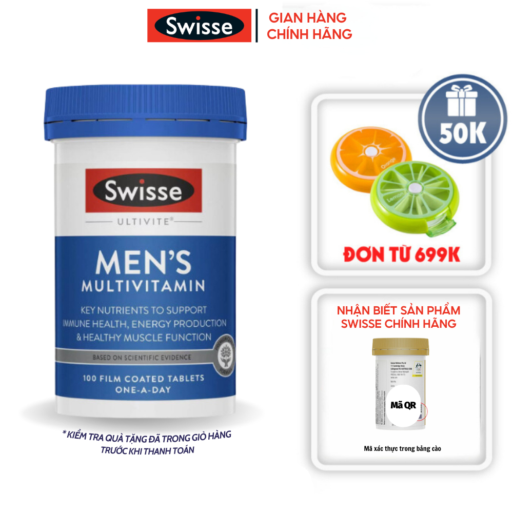 Tăng sức đề kháng cho nam giới Swisse Ultivite Men's Multivitamin của Úc 100 viên làm giảm mệt mỏi, căng thẳng